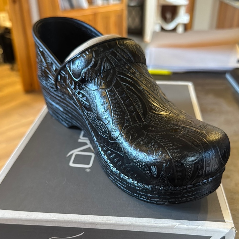Dansko Black Tooled Clogs